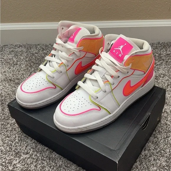 Jordan Shoes Jordan Air Mid Edge Glow Gs White Hyper Crimson